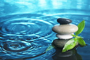 Water Ripple with rocks and leaves