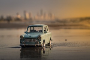 driving on beach old car