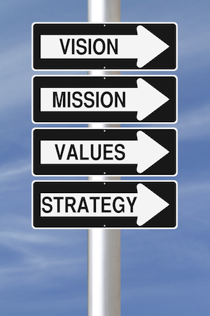 mission vision values arrow signs